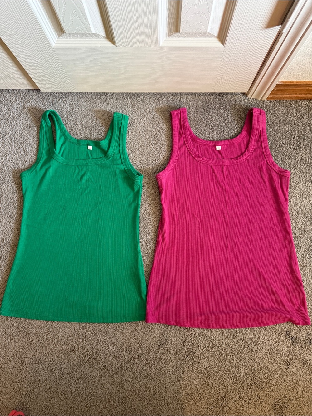 Women's Ribbed Tank Tops - Pink and Green